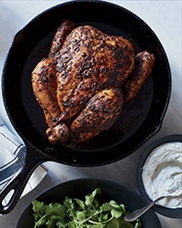 Roast chicken paprikash with watercress and dilled sour cream
