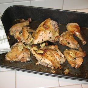 Roast chicken parts with herbs and olive oil