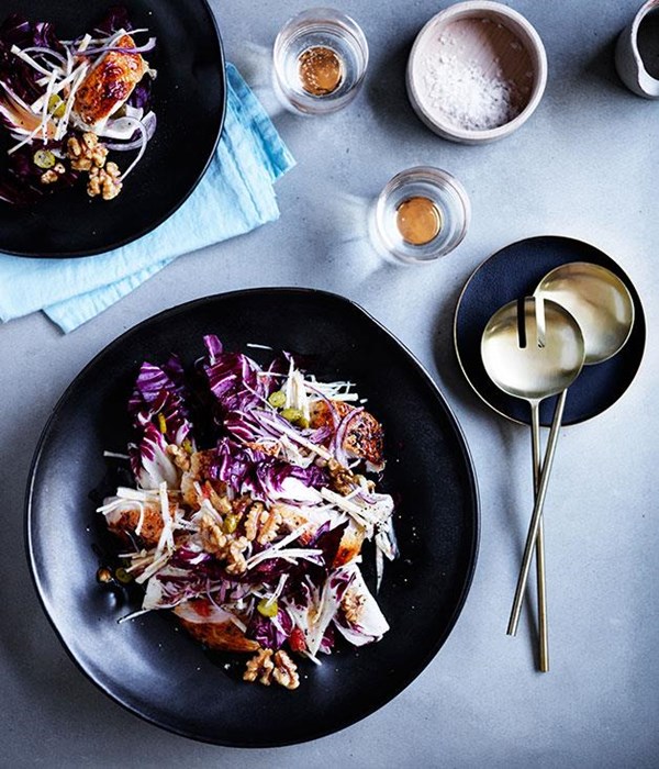 Roast chicken salad with celeriac, radicchio and pink grapefruit