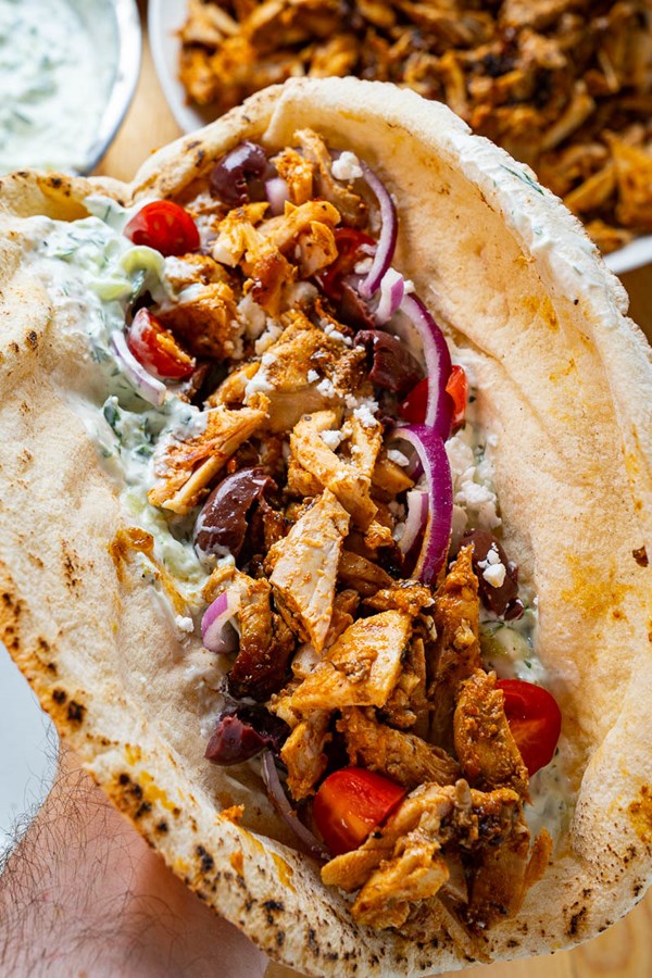 Roast chicken shawarma gyros