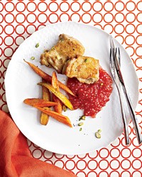 Roast chicken thighs with tomato-tapioca porridge