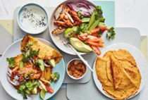 Roast chicken tikka salad with carrot crepes
