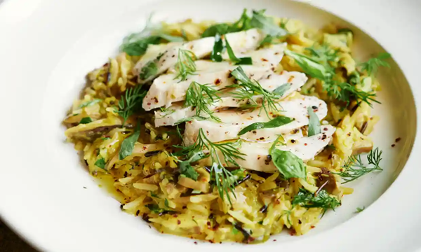 Roast chicken, wild rice, mushrooms and herbs