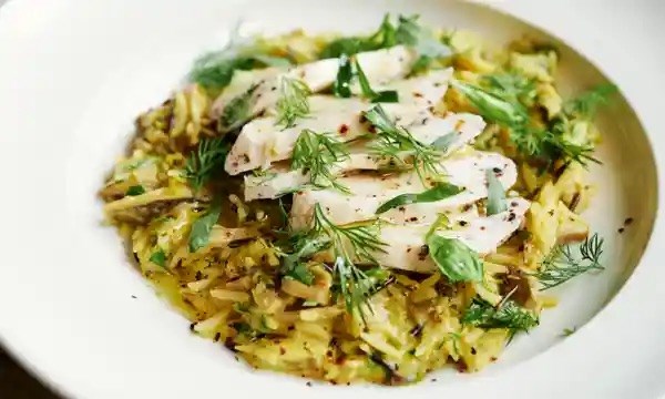 Roast chicken, wild rice, mushrooms and sweet herbs