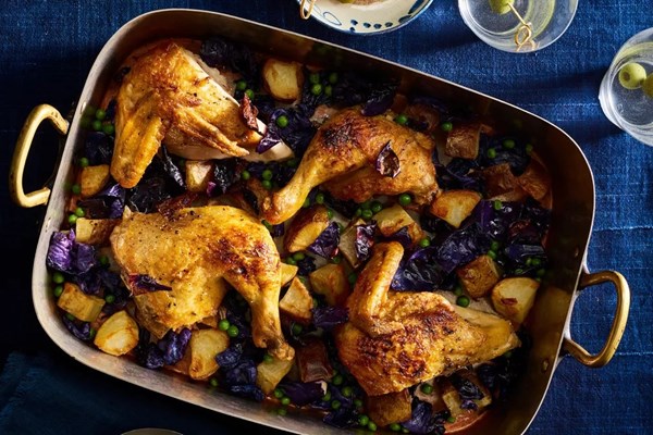 Roast chicken with all of the vegetables in your CSA