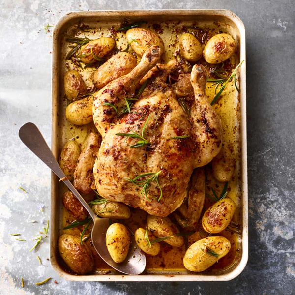 Roast chicken with anchovy, rosemary, chilli and garlic butter