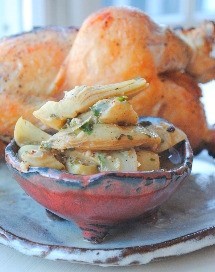 Roast chicken with artichoke-lemon pan sauce