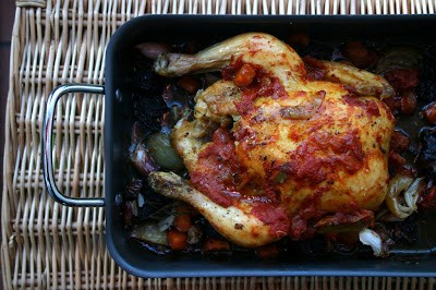 Roast chicken with black pudding and tomato jam