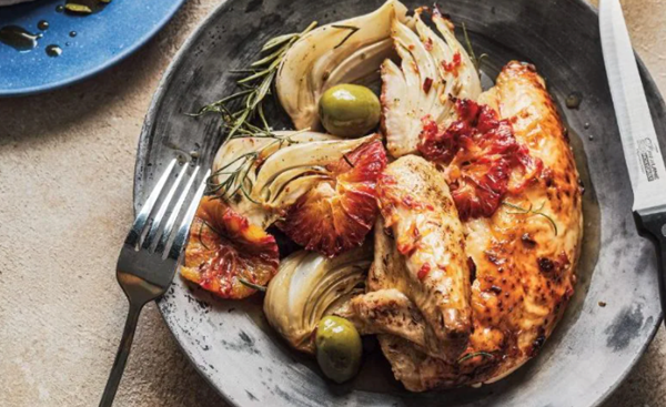 Roast chicken with blood oranges