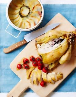 Roast chicken with boulangere potatoes