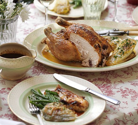 Roast chicken with braised chicory and tarragon sauce 