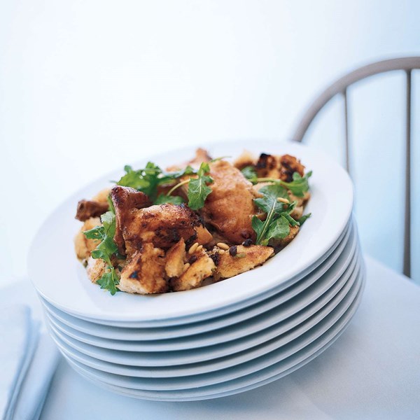 Roast chicken with bread salad