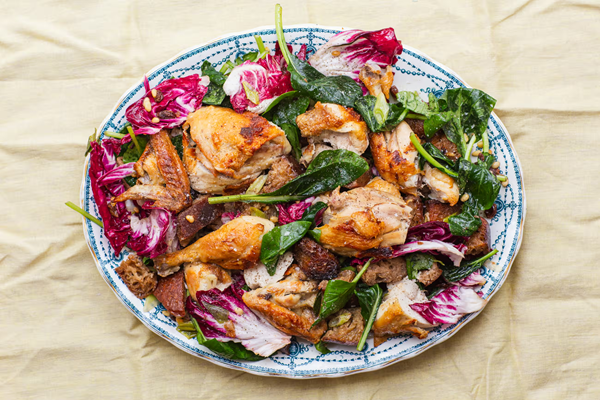 Roast chicken with bread salad
