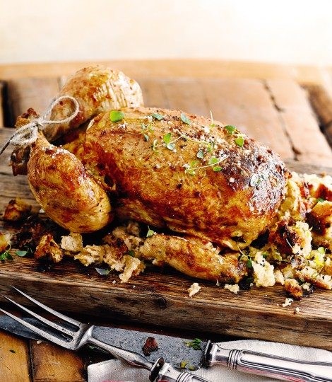Roast chicken with bread stuffing