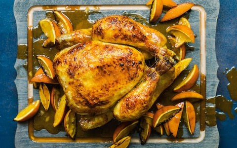 Roast chicken with caramelised orange and ginger