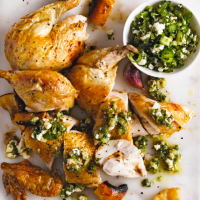 Roast chicken with charred lemons and parsley relish 