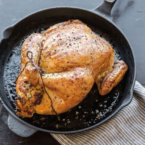 Roast chicken with corn bread-sausage stuffing