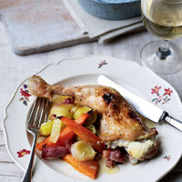 Roast chicken with cream cheese and vegetables