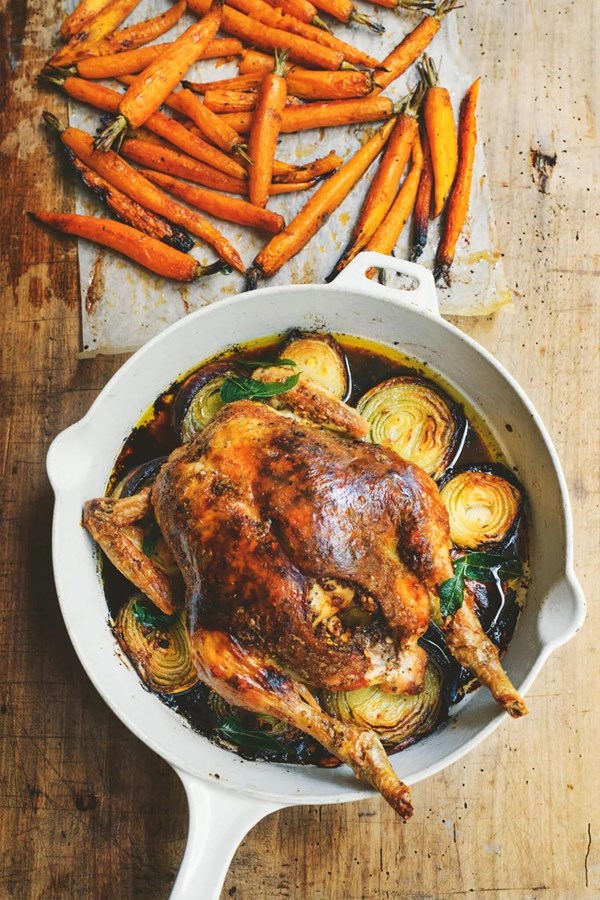 Roast chicken with curry leaf dukkah