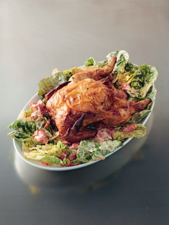 Roast chicken with datterini, baby gem & aioli salad