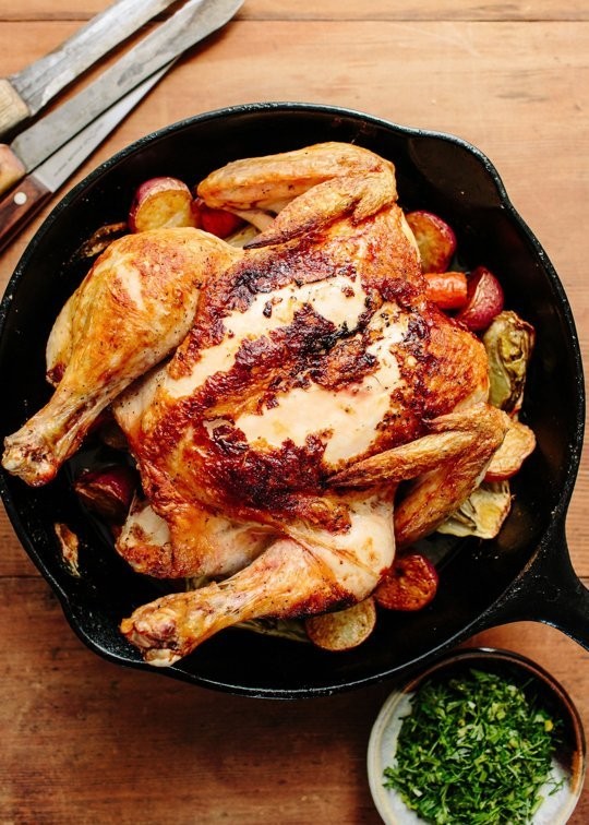 Roast chicken with fennel, carrots, and gremolata