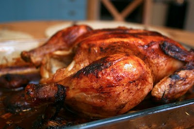 Roast chicken with figs, lavender and vin santo