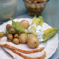 Roast chicken with gooseberry chutney and buttermilk sauce