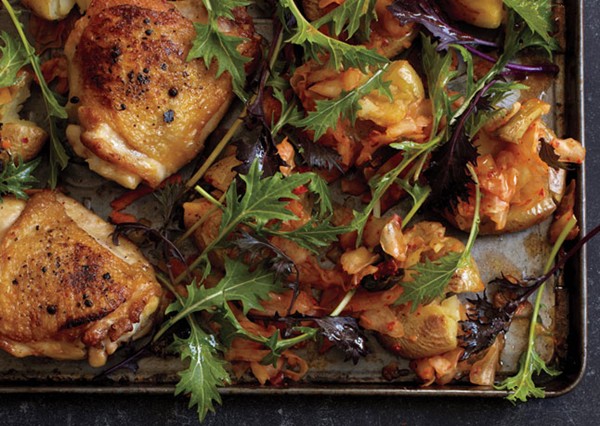 Roast chicken with kimchi smashed potatoes