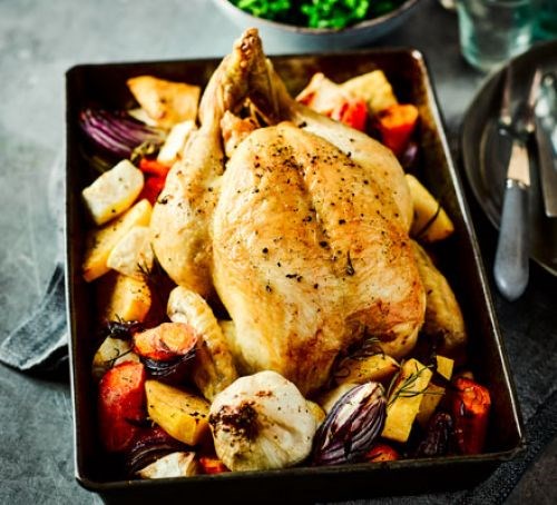 Roast chicken with lemon & rosemary roots