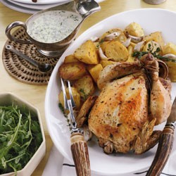 Roast chicken with lemon and creme fraiche sauce