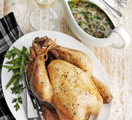 Roast chicken with morels