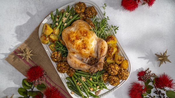 Roast chicken with nutty stuffing