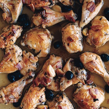 Roast chicken with pancetta and olives