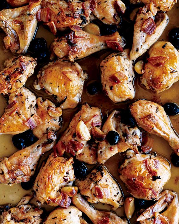 Roast chicken with pancetta and olives