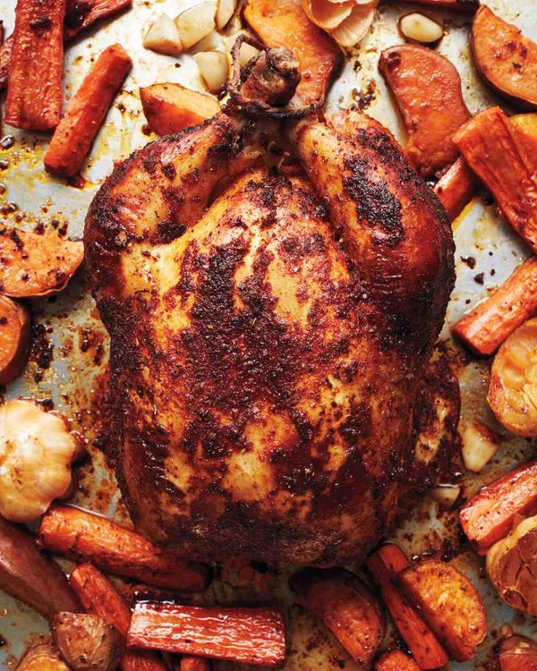 Roast chicken with paprika and roasted garlic