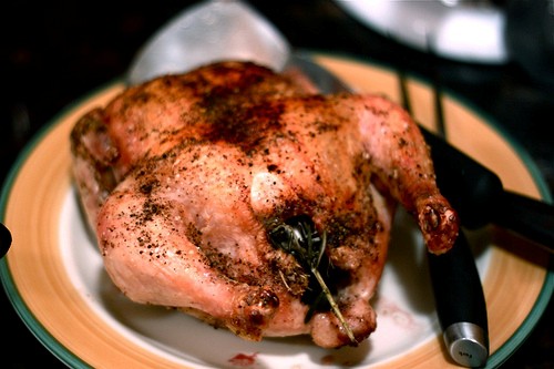 Roast chicken with parsnips & potatoes