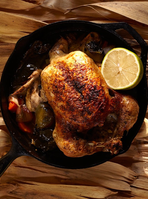 Roast chicken with poblanos and tomatillos