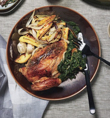 Roast chicken with potatoes and onions