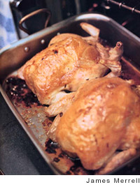 Roast chicken with rice stuffing