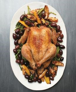 Roast chicken with roasted lemons and wilted watercress