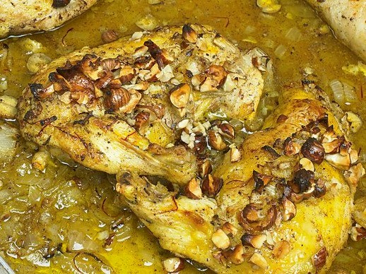 Roast chicken with saffron, hazelnuts, and honey from 'Ottolenghi' (Cook the Book)