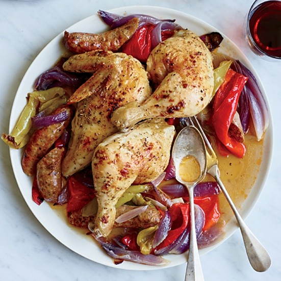 Roast chicken with sausage and peppers