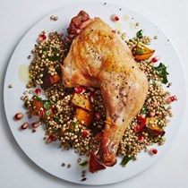 Roast chicken with sorghum and squash