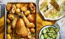 Roast chicken with sweet-and-sour cucumber salad