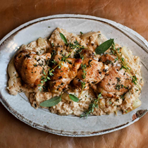 Roast chicken with thyme and bread sauce