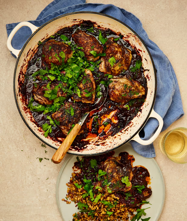 Roast chicken with tomato and hibiscus tinga