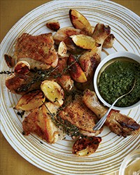 Roast chicken with walnut pesto