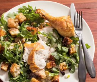 Roast chicken with warm bread salad