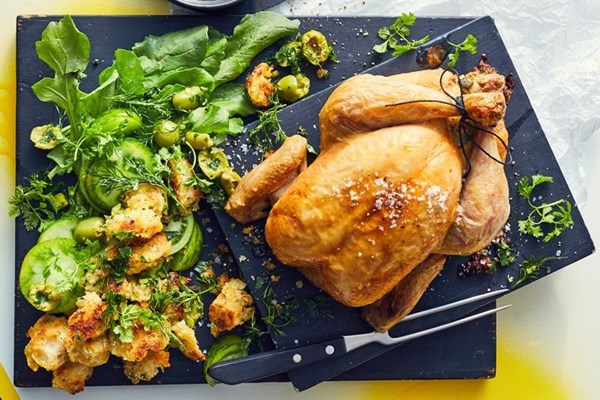 Roast chicken with yesterday's bread stuffing