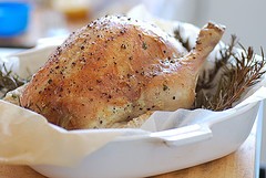 Roast chook with chicken liver & rosemary stuffing wrapped in baby cos lettuce